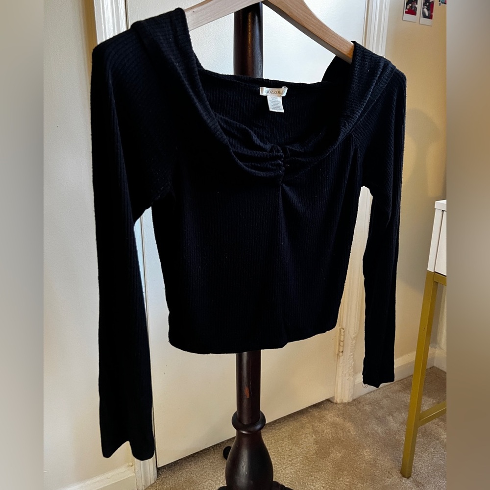 Bozzolo Black Ribbed Knit Top